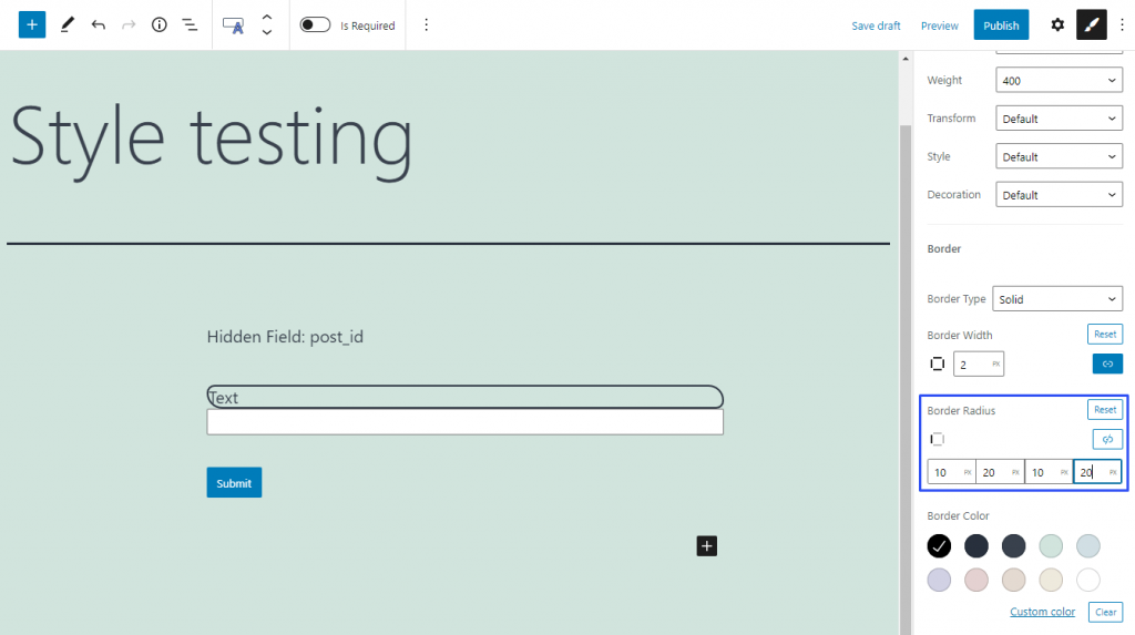 setting border radius