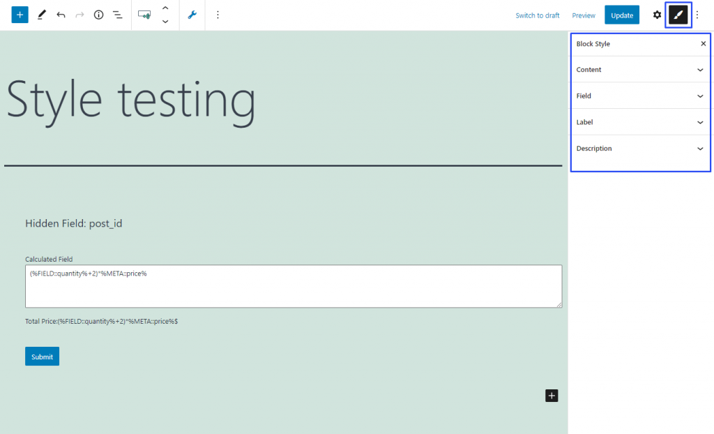 calculated form field styling options