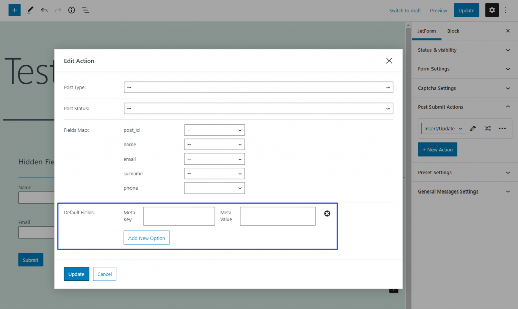 filling out the meta key and meta value fields