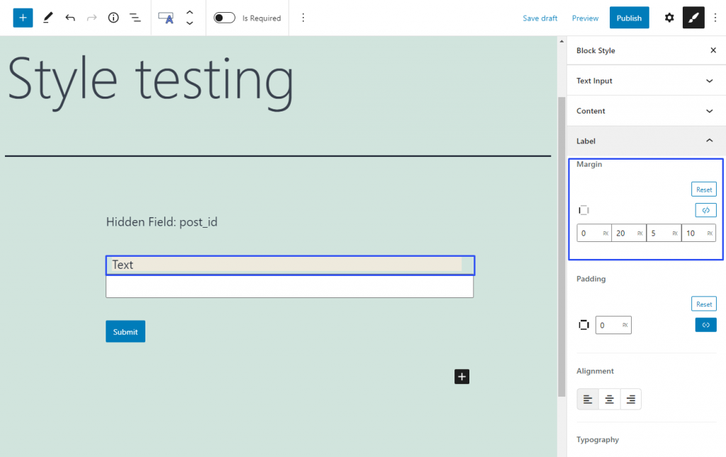 unlinked margin in the text field