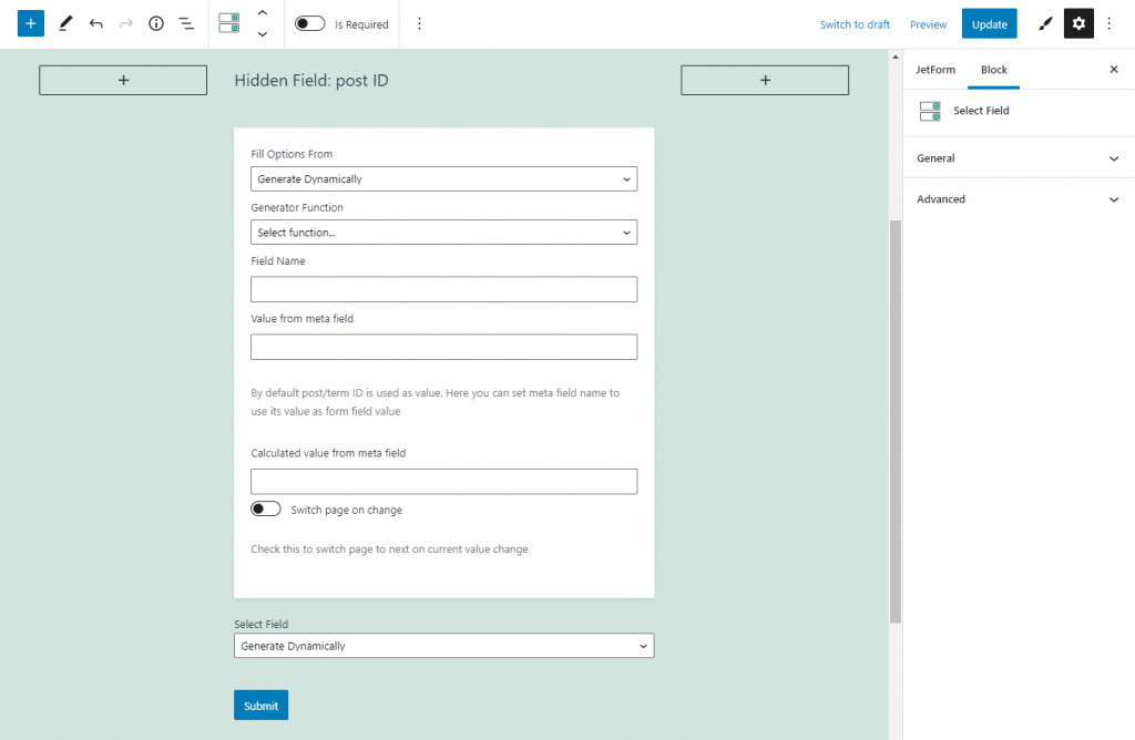 configuring “generate dynamically” fill options