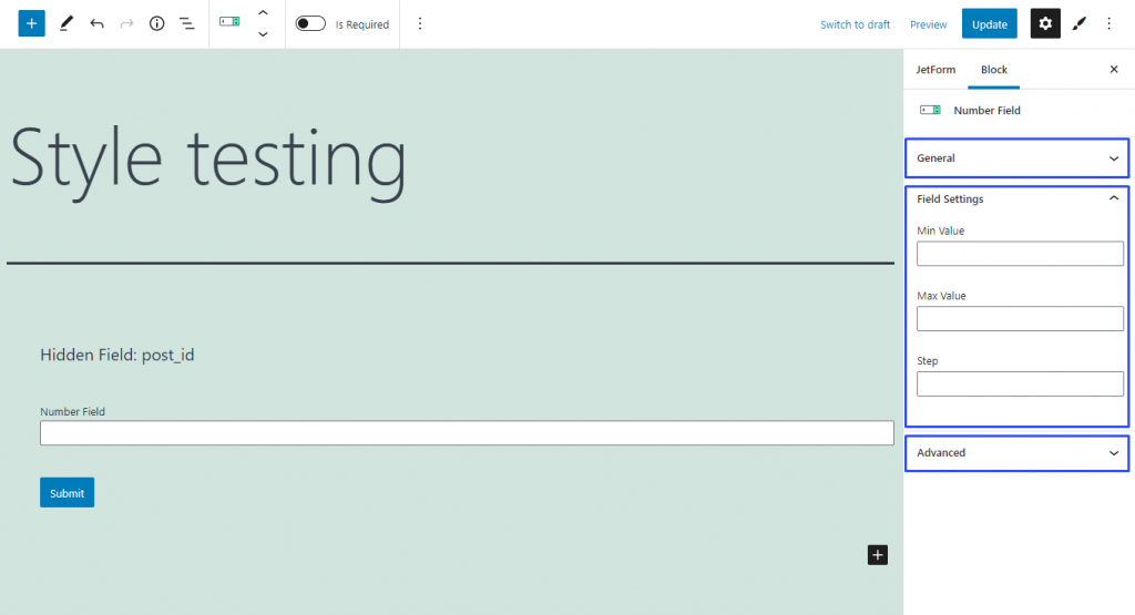 number field settings