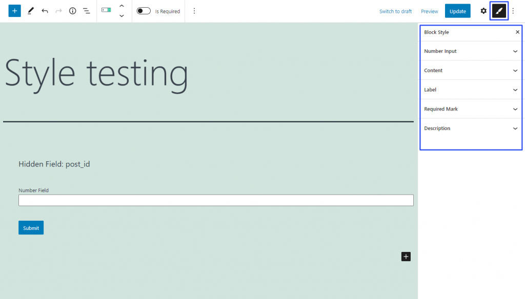 number field style settings