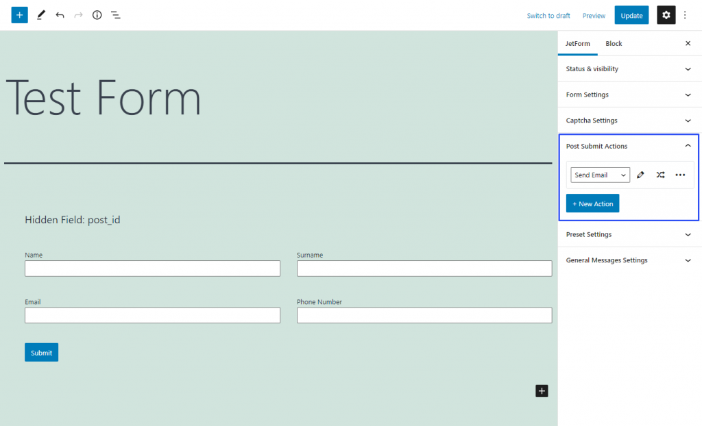 post-submit action options