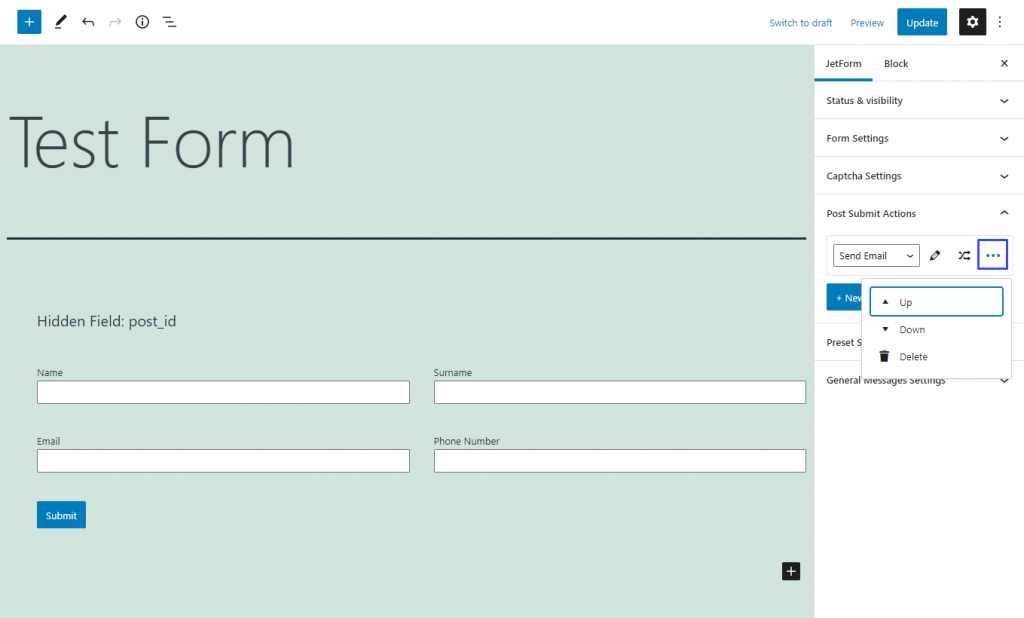 moving or deleting the post-submit actions