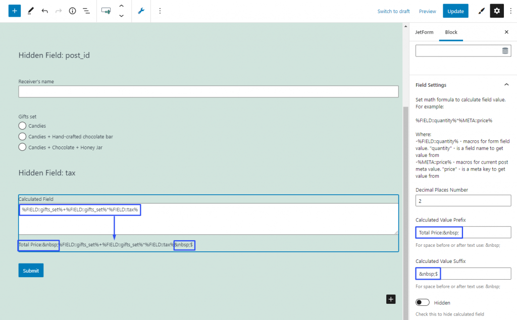 configuring calculated field