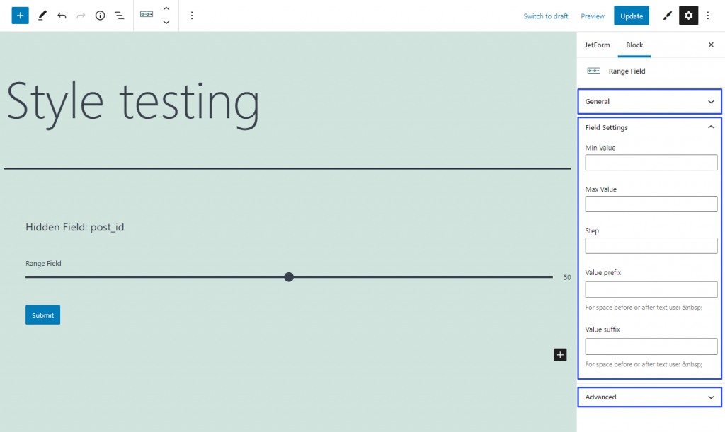 range form field settings