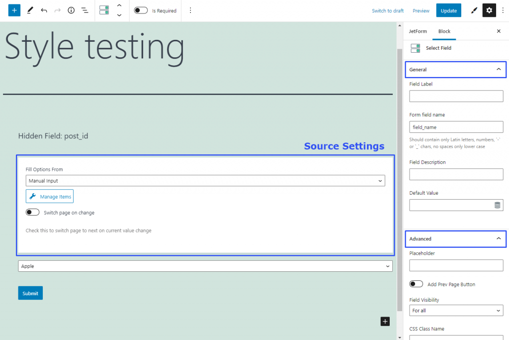 exploring select form field settings