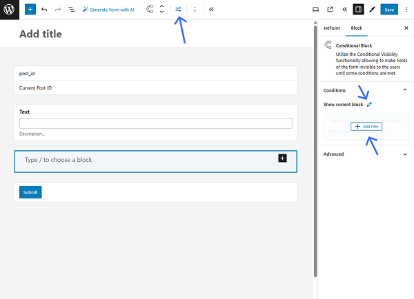 conditional block settings