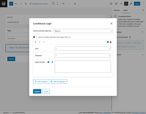 conditional logic pop-up