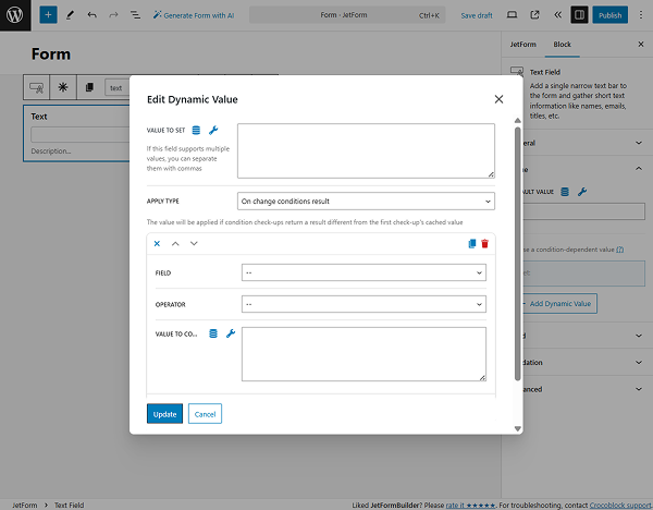 edit dynamic value pop-up