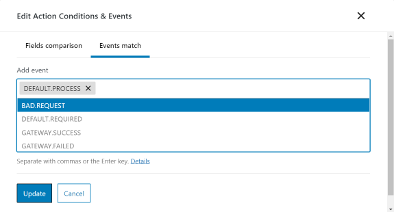 events match tab