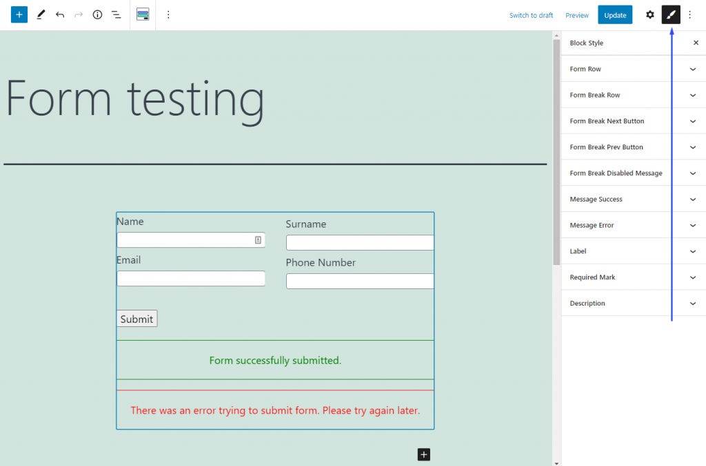 form and messages styling