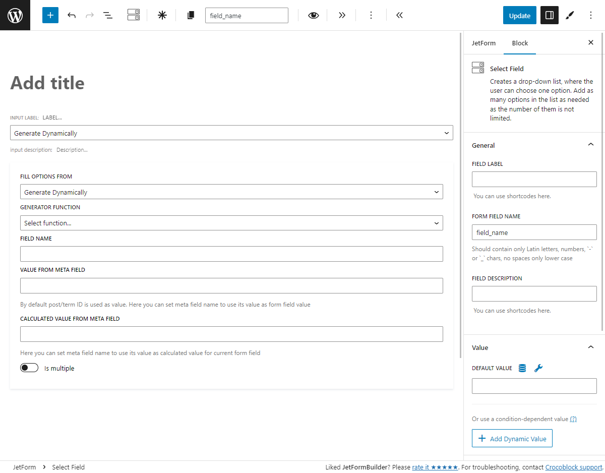 generate dynamically source for the multi-optional fields