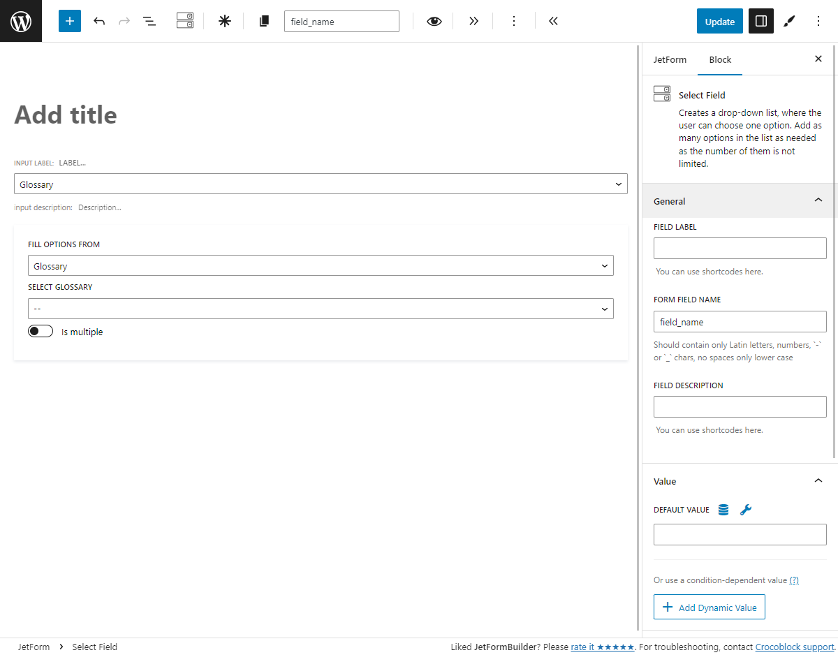 glossary source for the multi-optional fields