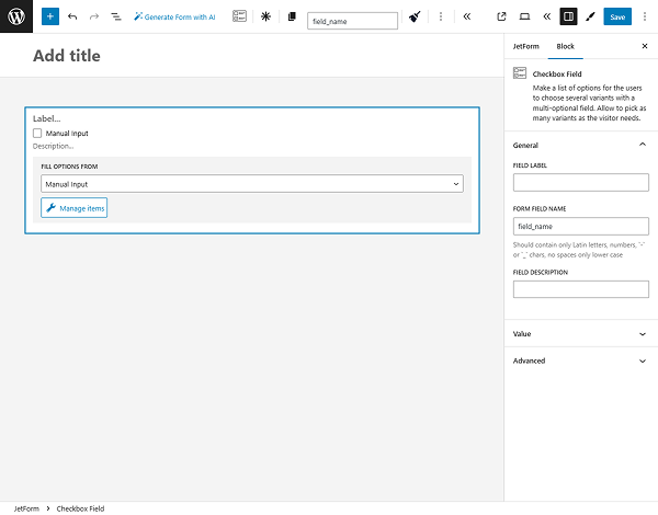 jetformbuilder checkbox field settings