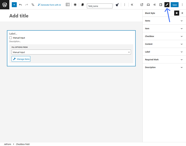 jetformbuilder checkbox field style settings