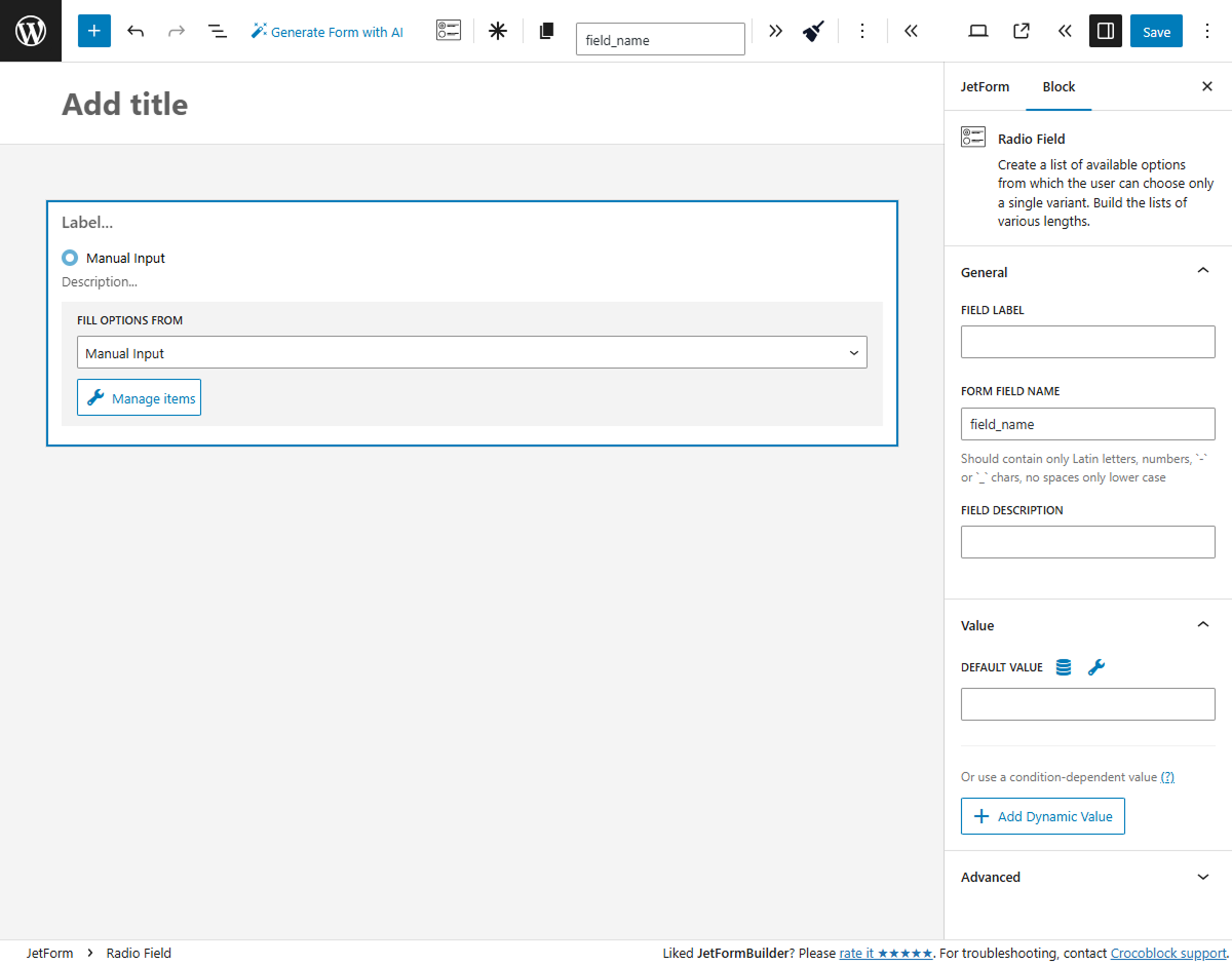 WordPress Radio Field Overview — JetFormBuilder | Crocoblock