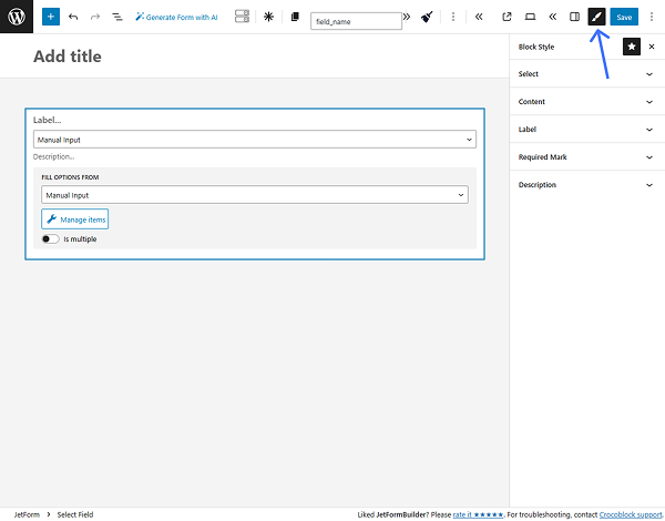 jetformbuilder select field style settings