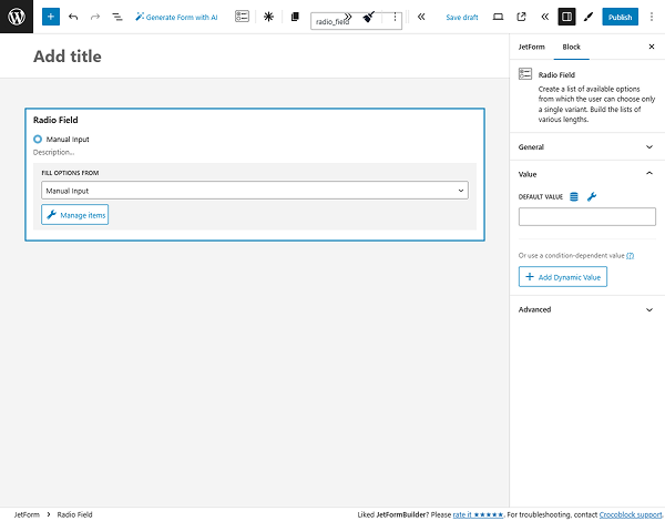 radio field value settings