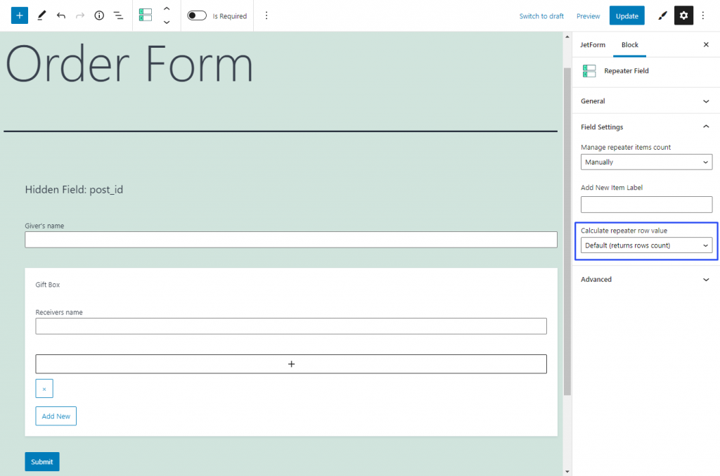 defining the row value