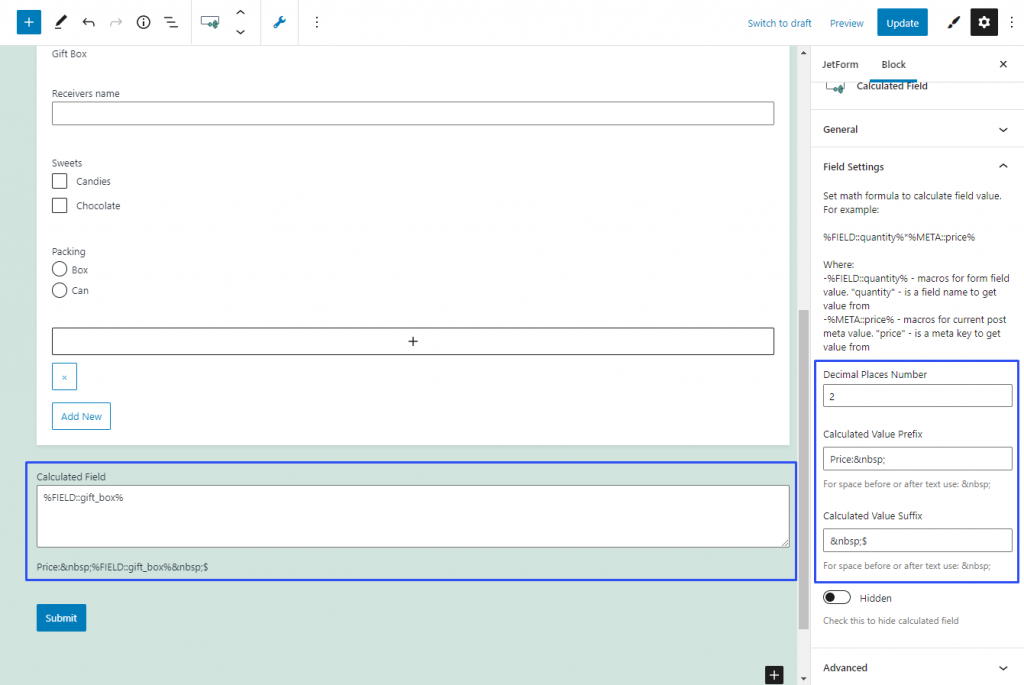 setting calculated field data