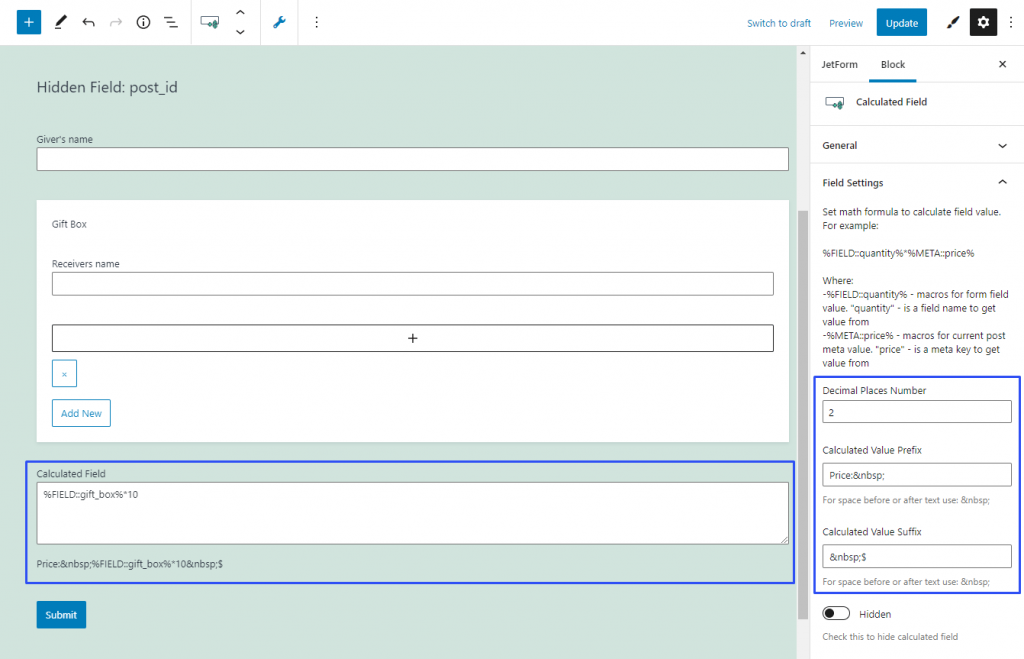 getting sum of the calculated values on the frontend