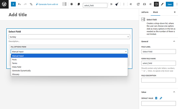 select field source settings