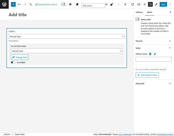select field value settings