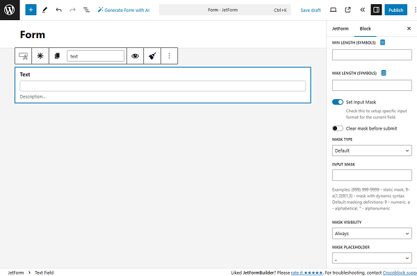 set input mask toggle activated