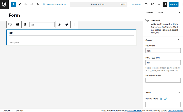 text field additional settings panel