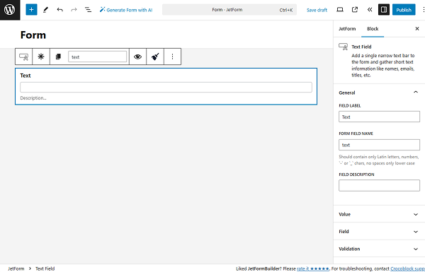 text field general settings