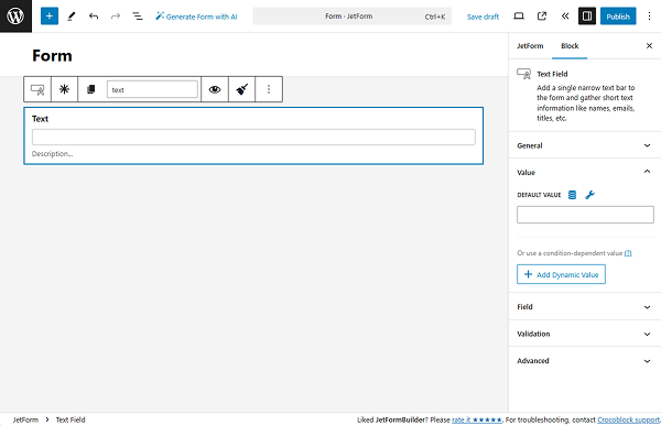 text field value settings