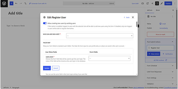 the edit register user window