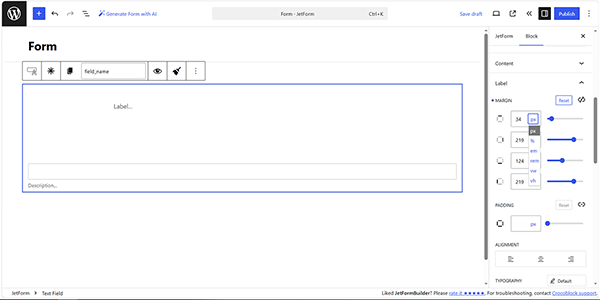 the individual margin settings of the text field label