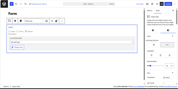 the inline options position settings