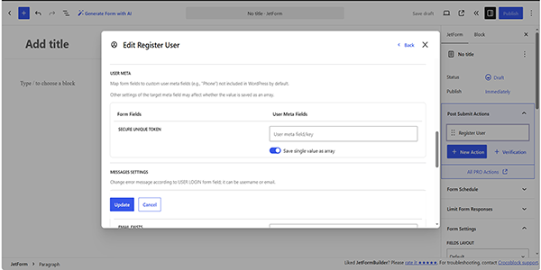 the user meta fields
