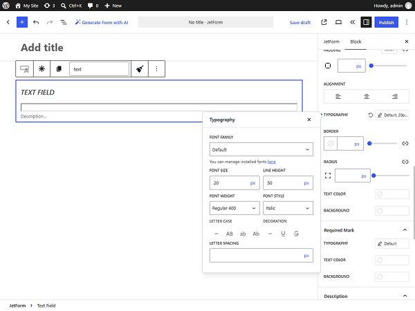 typography font style settings jetformbuilder