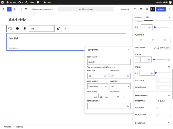 typography letter case style settings jetformbuilder