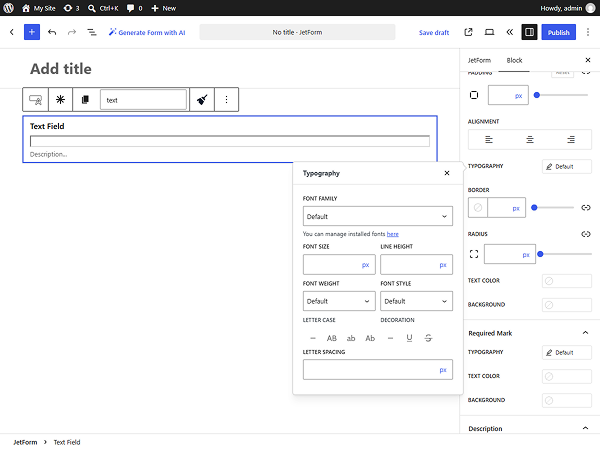 typography style settings jetformbuilder