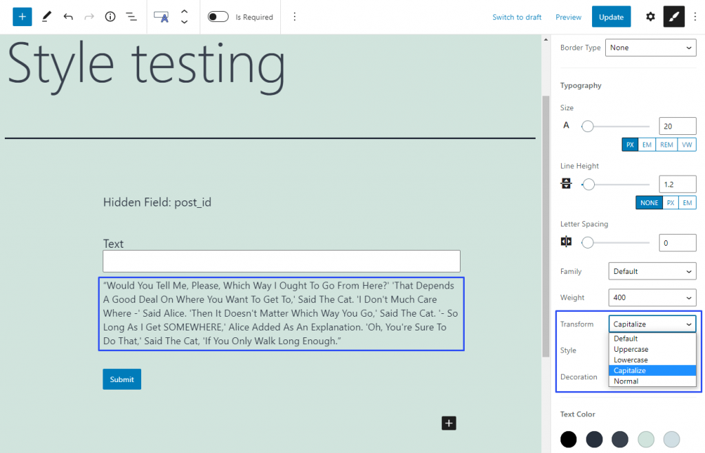 setting capitalization for typography