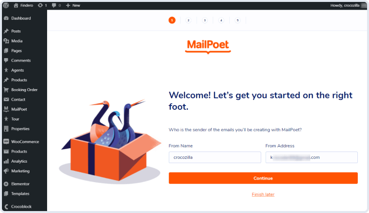 mailpoet welcome screen