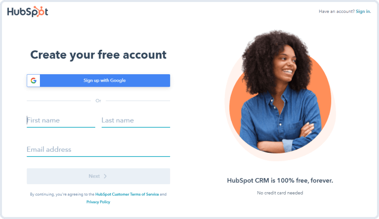 account creation form on hubspot