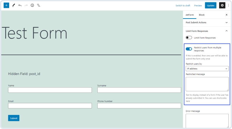 response restriction settings