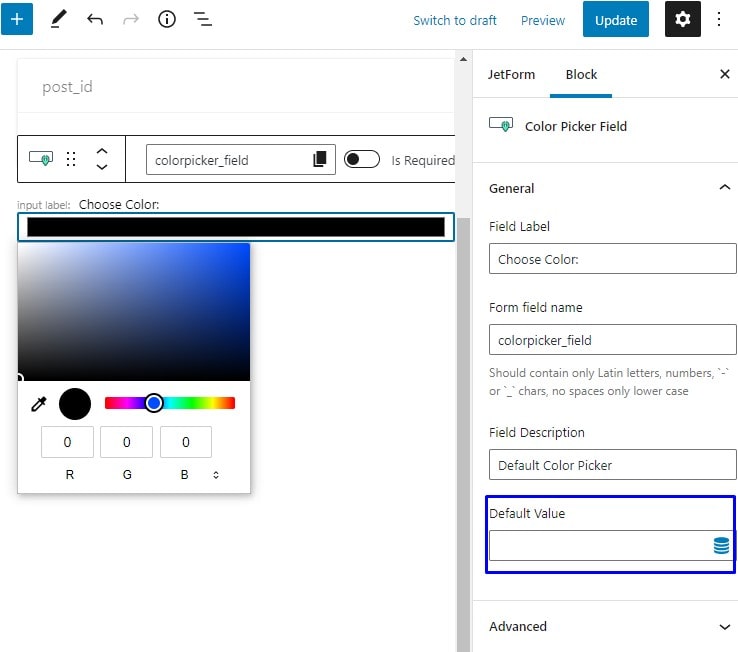 color picker field default value option
