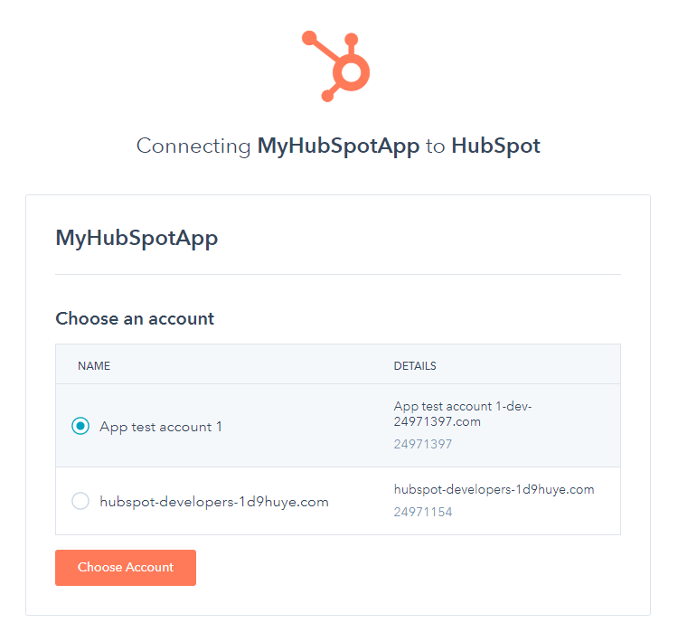connecting myhubspotapp to hubspot