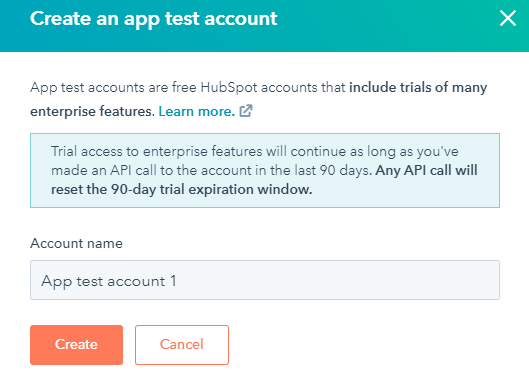 hubspot test account page creation form