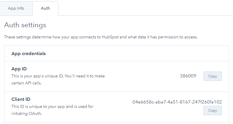 hubspot auth tab