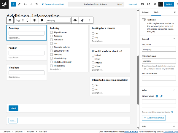 additional information section of the application form pattern