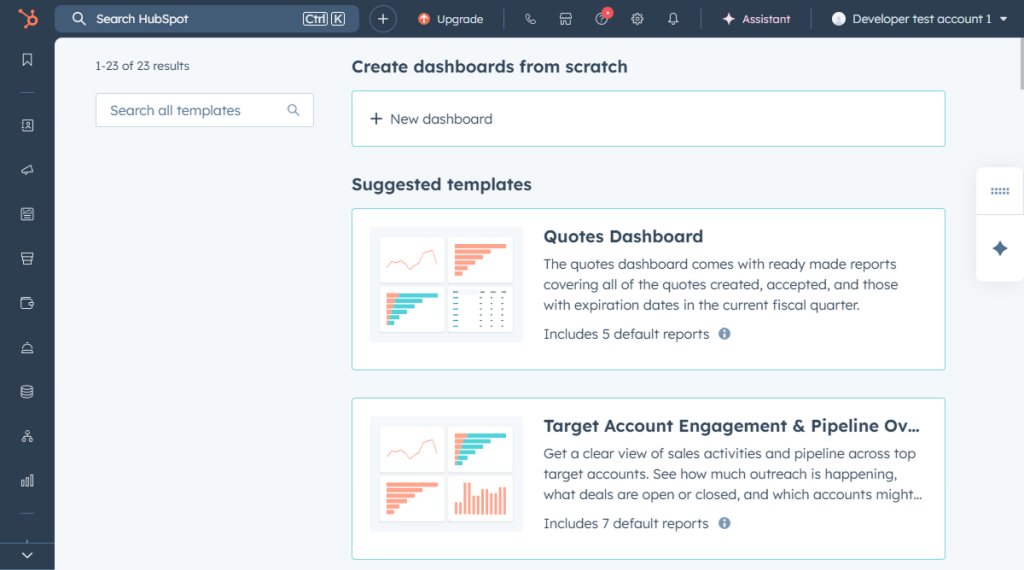 create dashboard from scratch tab